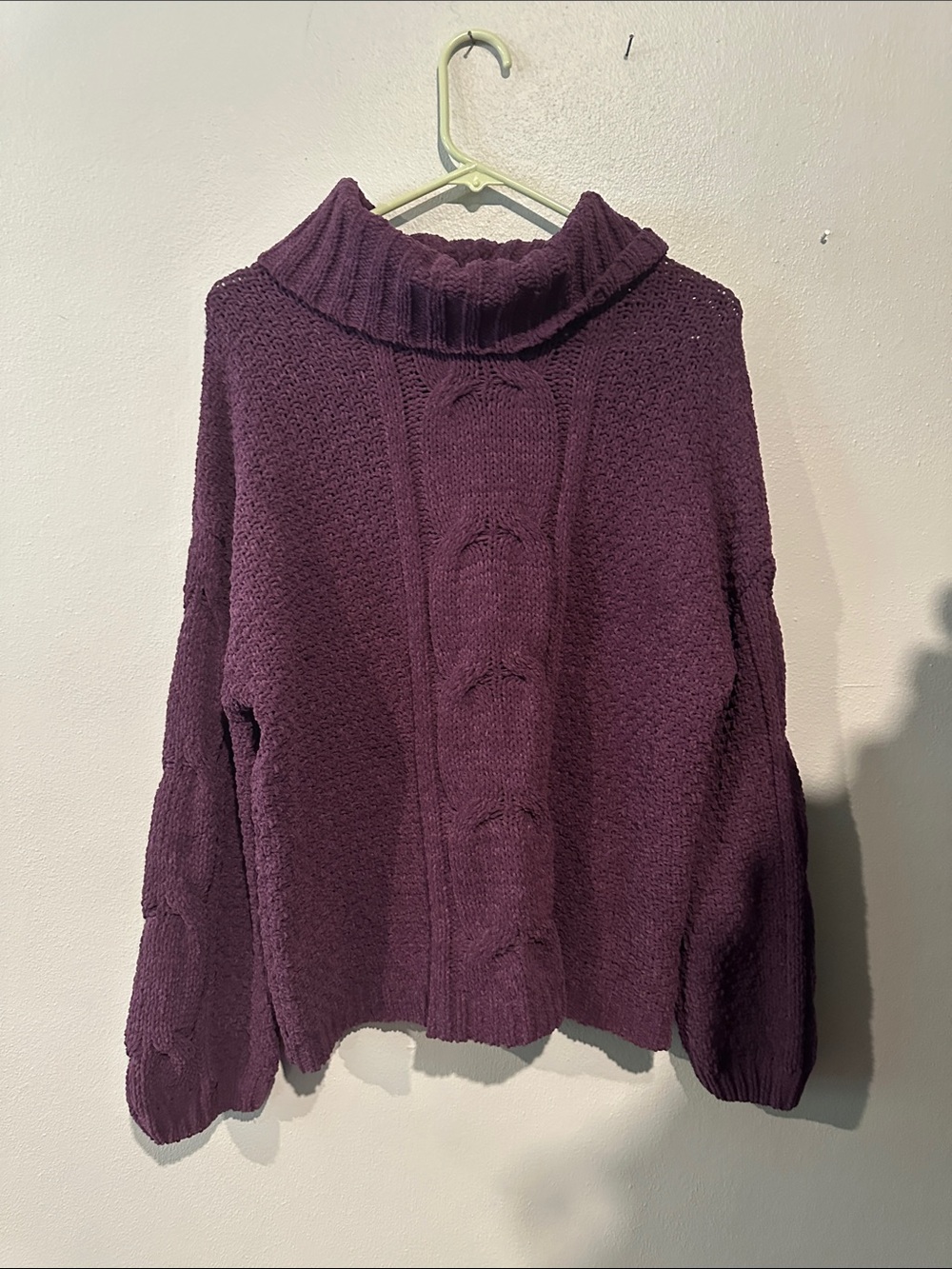 Cozy Cable Knit Turtleneck Sweater - Purple